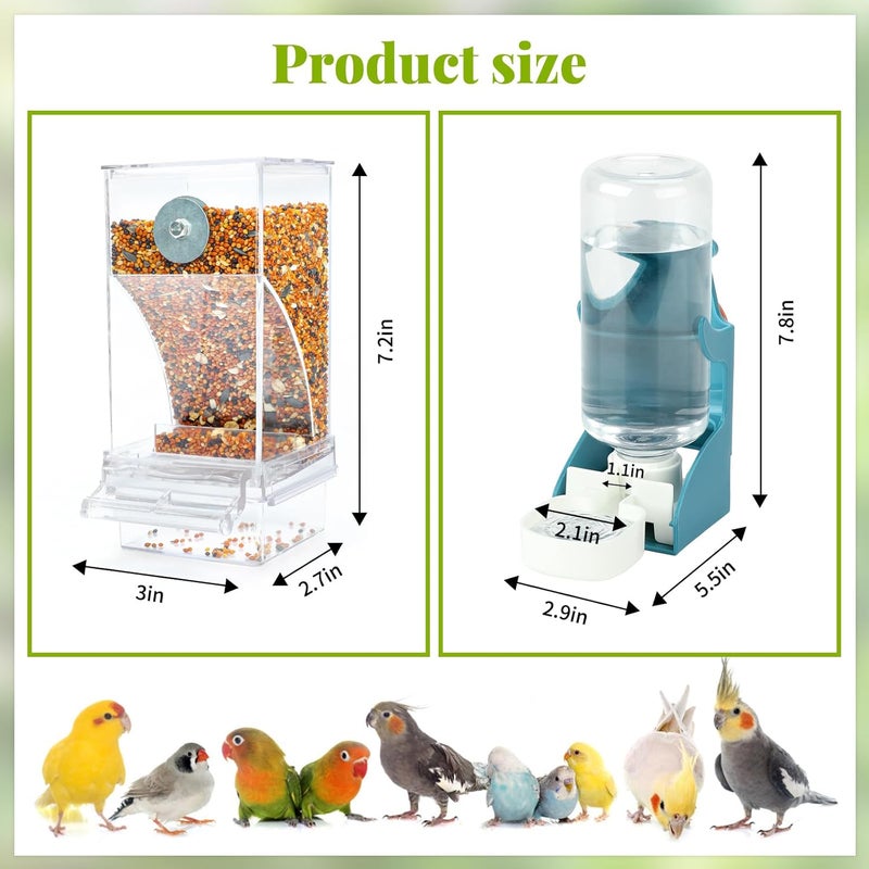 Rypet No Mess Bird Water Feeder Dispenser Set Automatic Bird Feeder Transparent Food Container Cage Acrylic Parrot Feeders Accessories for Small Birds Parrot Cockatoo Canary - Image 2
